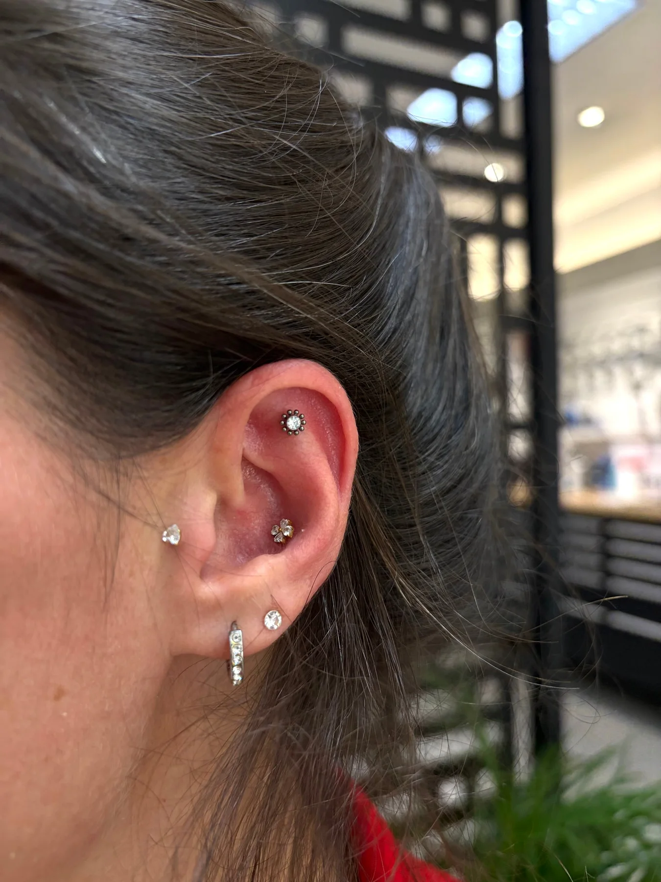 Tragus · helix, piercing réalisé au studio